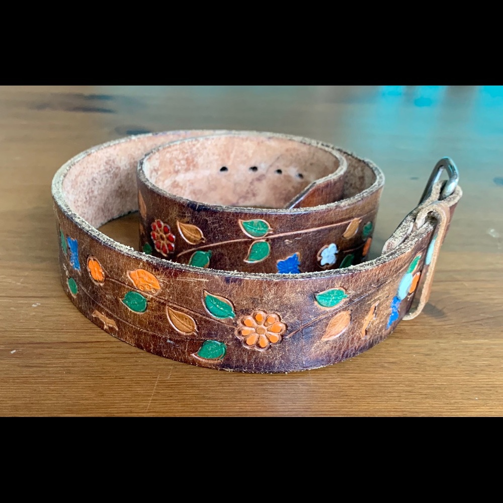1970s Boho Tooled Leather Belt